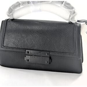 Nicole Miller Black Chain Accent Faux Leather Purse Bag